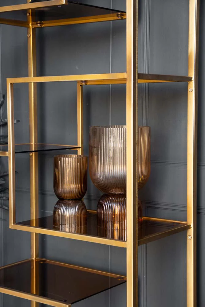 Vikinterio Gold & Glass Art Deco Shelving  Showcase Unit