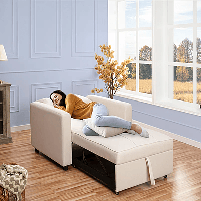 Vikinterio 3 in 1 Convertible Chair Bed, Lounger Sleeper Chair Bed, Linen Sofa Bed Sleeper Armchair