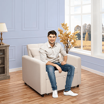 Vikinterio 3 in 1 Convertible Chair Bed, Lounger Sleeper Chair Bed, Linen Sofa Bed Sleeper Armchair