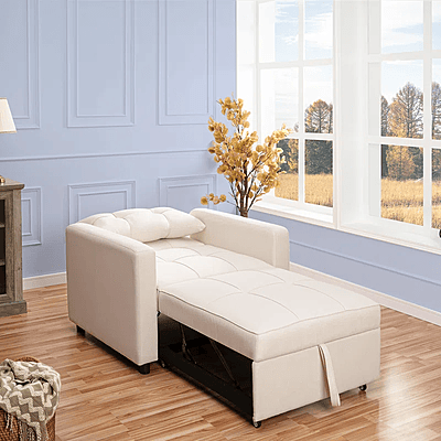 Vikinterio 3 in 1 Convertible Chair Bed, Lounger Sleeper Chair Bed, Linen Sofa Bed Sleeper Armchair