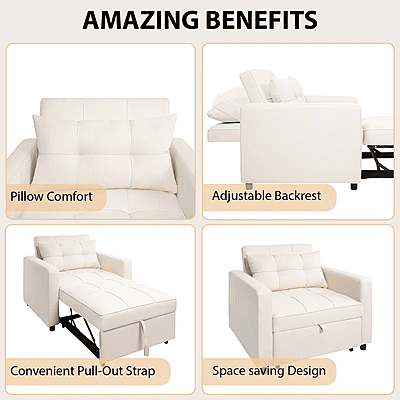 Vikinterio 3 in 1 Convertible Chair Bed, Lounger Sleeper Chair Bed, Linen Sofa Bed Sleeper Armchair