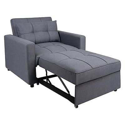 Vikinterio 3 in 1 Convertible Chair Bed, Lounger Sleeper Chair Bed in Gray Linen Fabric