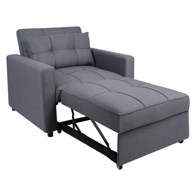 Vikinterio 3 in 1 Convertible Chair Bed, Lounger Sleeper Chair Bed in Gray Linen Fabric