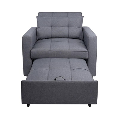 Vikinterio 3 in 1 Convertible Chair Bed, Lounger Sleeper Chair Bed in Gray Linen Fabric