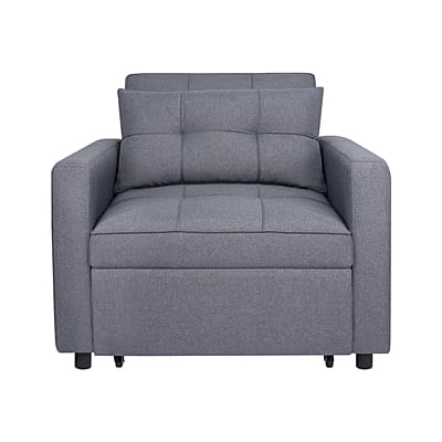 Vikinterio 3 in 1 Convertible Chair Bed, Lounger Sleeper Chair Bed in Gray Linen Fabric