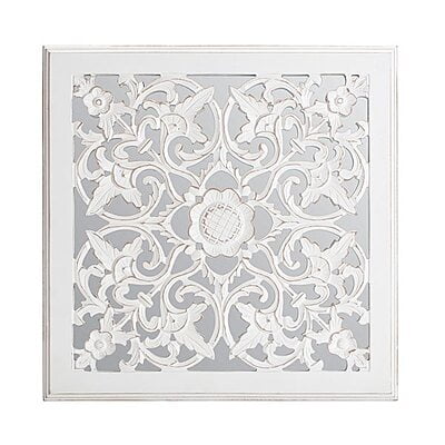 VIKINTERIO White Carved Square Mirrored Medallion Wall Art