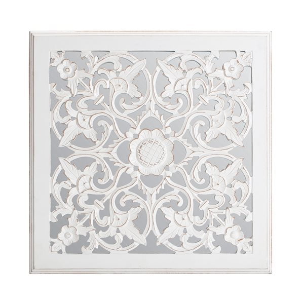 VIKINTERIO White Carved Square Mirrored Medallion Wall Art