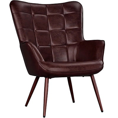Vikinterio Butterfly Wingback Chair in Chesnut Brown Faux Leather