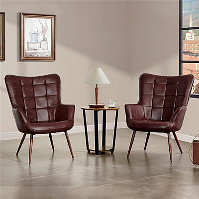 Vikinterio Butterfly Wingback Chair in Chesnut Brown Faux Leather