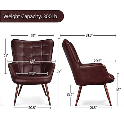 Vikinterio Butterfly Wingback Chair in Chesnut Brown Faux Leather