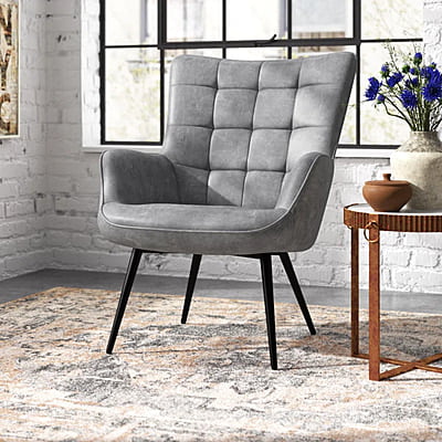 Vikinterio Upholstered Wingback Chair in Gray Polister fabric