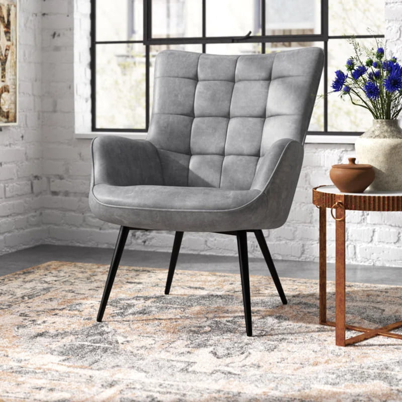 Vikinterio Upholstered Wingback Chair in Gray Polister fabric