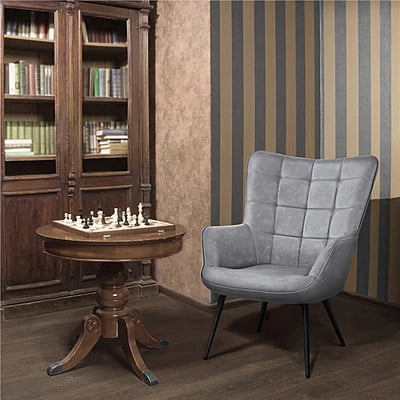 Vikinterio Upholstered Wingback Chair in Gray Polister fabric