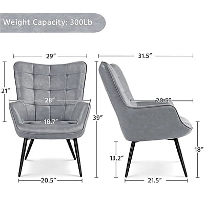 Vikinterio Upholstered Wingback Chair in Gray Polister fabric