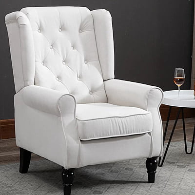 Vikinterio Morrisa Wingback Chair in Cream Polister Fabric