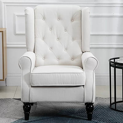 Vikinterio Morrisa Wingback Chair in Cream Polister Fabric