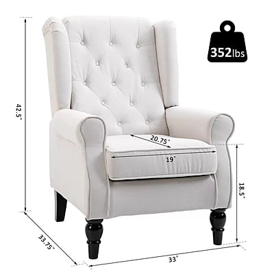 Vikinterio Morrisa Wingback Chair in Cream Polister Fabric