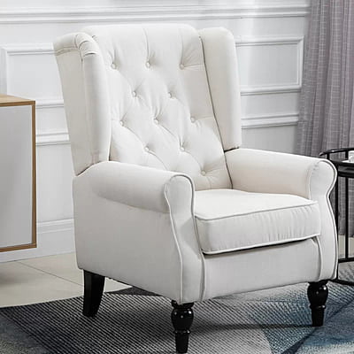 Vikinterio Morrisa Wingback Chair in Cream Polister Fabric