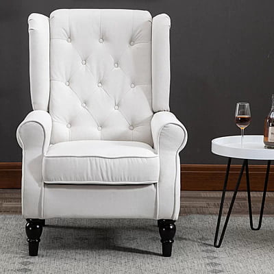 Vikinterio Morrisa Wingback Chair in Cream Polister Fabric