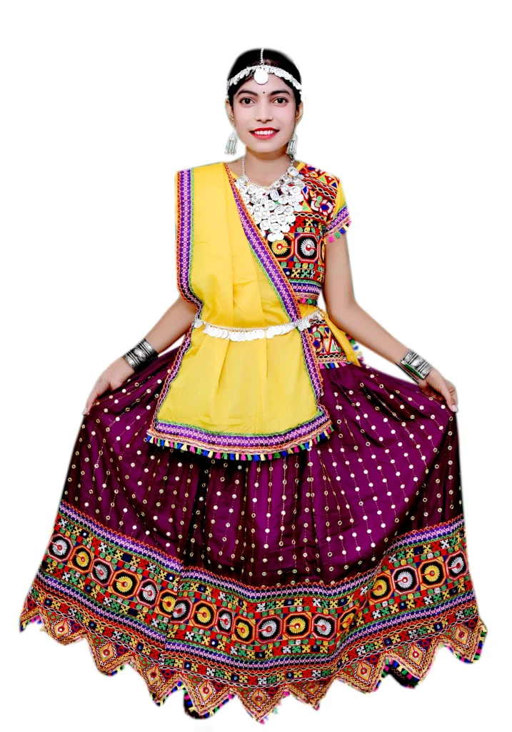Garba Lehenga Fancy Dress Yellow & Wine Garba Lehenga Fancy Dress Yellow & Wine