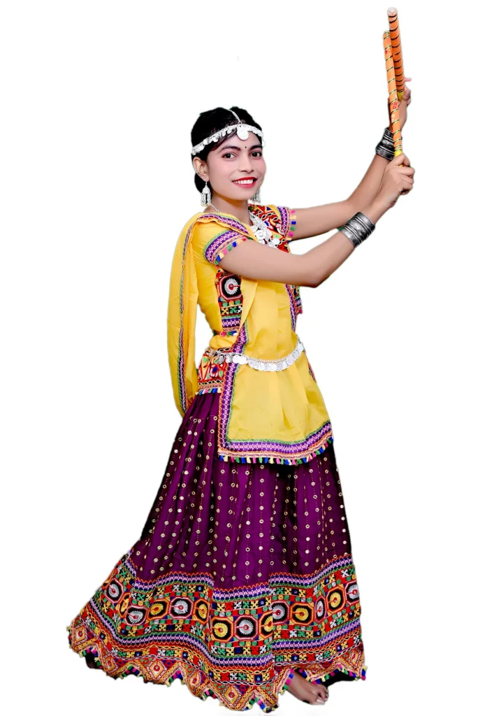 Garba Lehenga Fancy Dress Yellow & Wine Garba Lehenga Fancy Dress Yellow & Wine