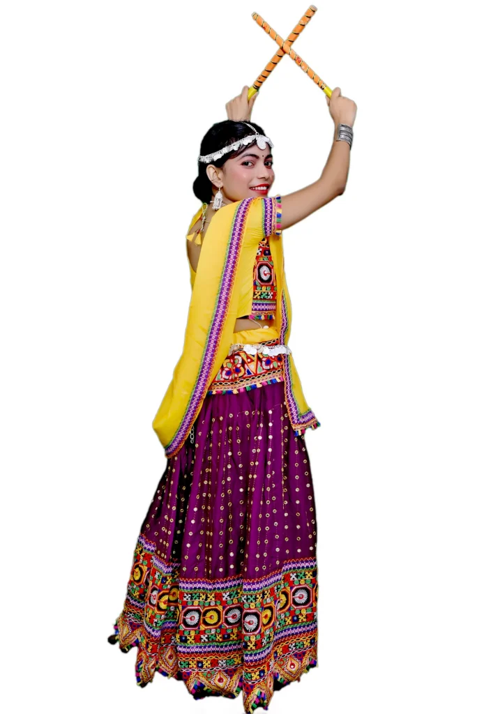 Garba Lehenga Fancy Dress Yellow & Wine Garba Lehenga Fancy Dress Yellow & Wine