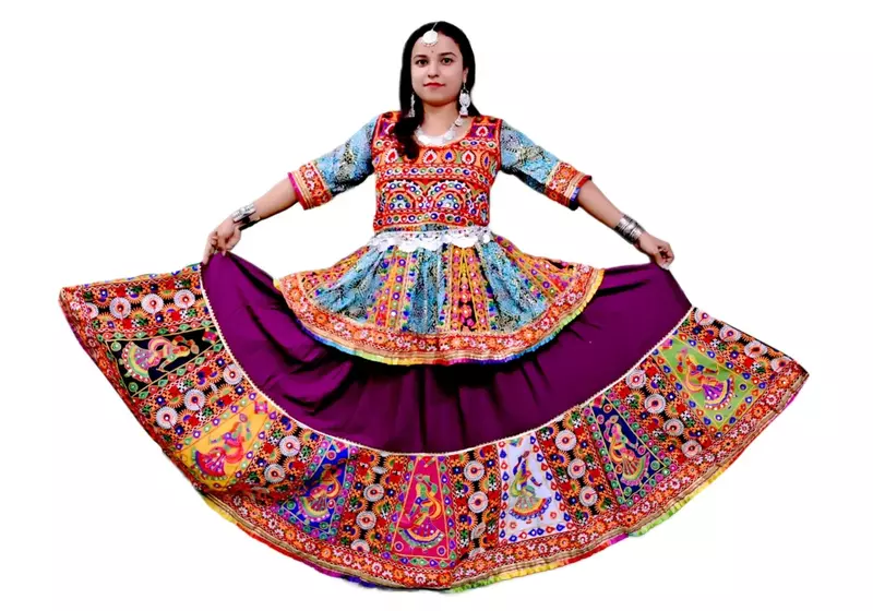 Koti Style Garba Lehenga Dance Costume For Girls