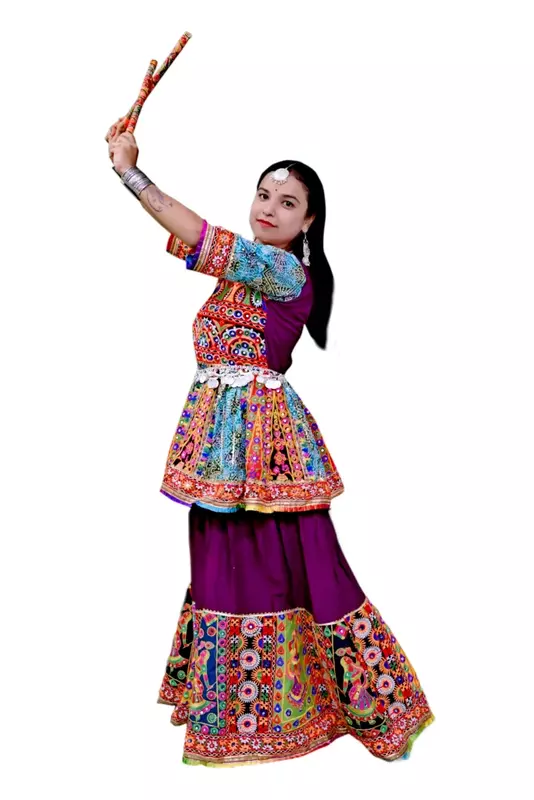 Koti Style Garba Lehenga Dance Costume For Girls