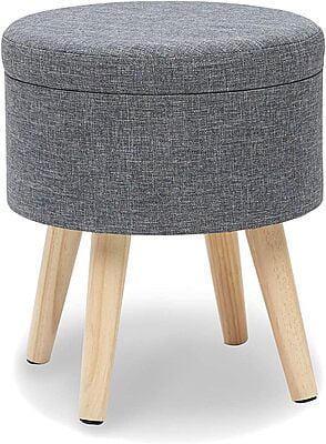 Sydney Round Ottoman Leg Rest Seat Made of Linen and Solid Wood with Storage Space, Sydney Round Ottoman Leg Rest Seat Made of Linen and Solid Wood with Storage Space,