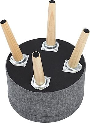 Sydney Round Ottoman Leg Rest Seat Made of Linen and Solid Wood with Storage Space, Sydney Round Ottoman Leg Rest Seat Made of Linen and Solid Wood with Storage Space,