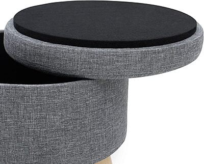 Sydney Round Ottoman Leg Rest Seat Made of Linen and Solid Wood with Storage Space, Sydney Round Ottoman Leg Rest Seat Made of Linen and Solid Wood with Storage Space,