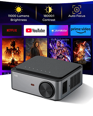 Projector VP-621 4K Android 11,000 Lumens, Full HD 1920×1280, Auto Focus, Keystone, Wireless Miracast, Bluetooth, 360° Flip, HDMI/USB/AV, Built-in Speaker