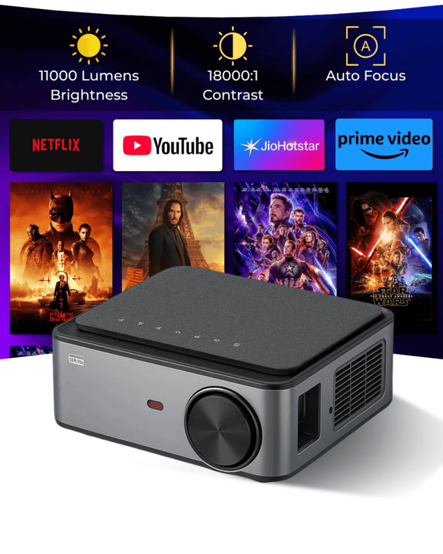 Projector VP-621 4K Android 11,000 Lumens, Full HD 1920×1280, Auto Focus, Keystone, Wireless Miracast, Bluetooth, 360° Flip, HDMI/USB/AV, Built-in Speaker Projector VP-621 4K Android 11,000 Lumens, Full HD 1920×1280, Auto Focus, Keystone, Wireless Miracast, Bluetooth, 360° Flip, HDMI/USB/AV, Built-in Speaker