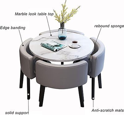 VIKINTERIO Maxico Round Space Saving Four Seater Dining Table Set VIKINTERIO Maxico Round Space Saving Four Seater Dining Table Set