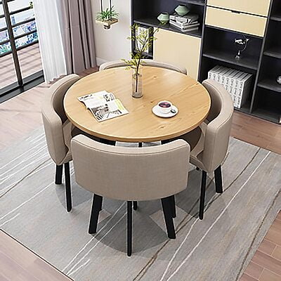 VIKINTERIO Maxico Round Space Saving Four Seater Dining Table Set VIKINTERIO Maxico Round Space Saving Four Seater Dining Table Set