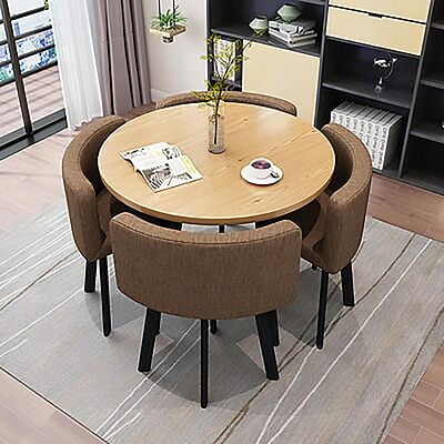 VIKINTERIO Maxico Round Space Saving Four Seater Dining Table Set VIKINTERIO Maxico Round Space Saving Four Seater Dining Table Set