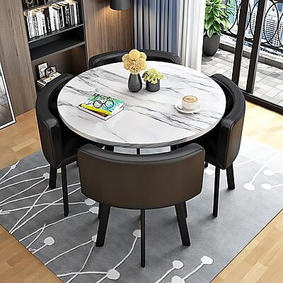 VIKINTERIO Maxico Round Space Saving Four Seater Dining Table Set VIKINTERIO Maxico Round Space Saving Four Seater Dining Table Set