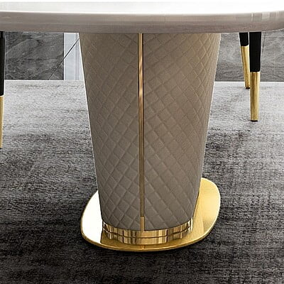 Norway Modern 63" Marble Rectangular Pedestal Dining Table PU Leather & Stainless Steel in Gold
