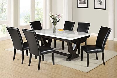WL  Marble Top With Wooden Base Frame Six Seater Dining Set