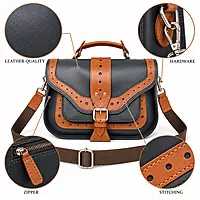 Cambridge Genuine Leather Medium Satchel Messenger Bag Green & Tan