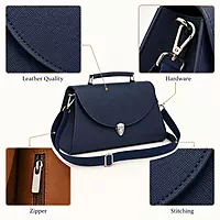 Executive Genuine Leather Structured Satchel Handbag - Midnight Navy