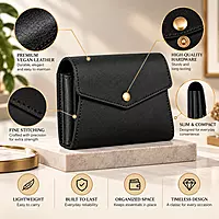 Envelope Genuine Leather Accordion Clutch Wallet - Classic Black
