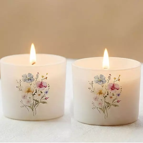 Vanilla scented candle set of 2 in pastel wildflower matte jars — Mellow Moments