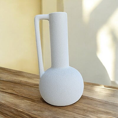 White Textured Ceramic Vase with Handle White Textured Ceramic Vase with Handle