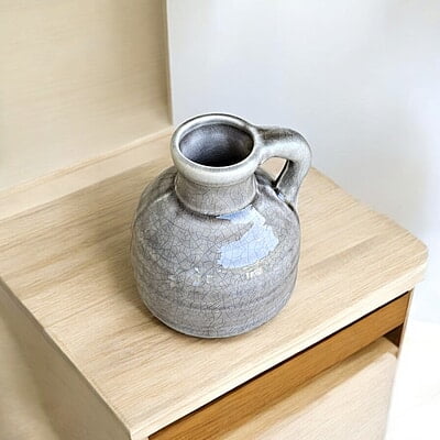 Grey Ceramic Vase with Cracked Glaze and Handle Grey Ceramic Vase with Cracked Glaze and Handle