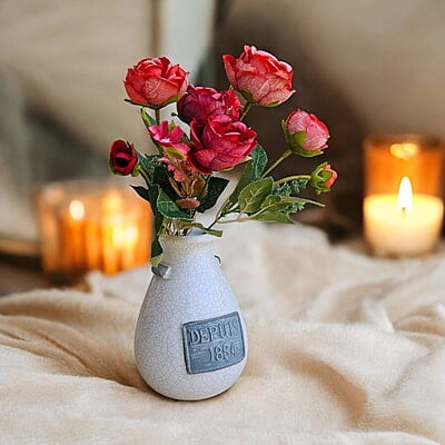 White Ceramic Vase with "Depuis 1884" Detail