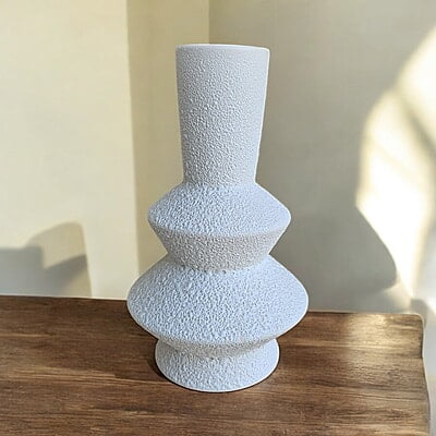 White Textured Ceramic Vase with Layered Design White Textured Ceramic Vase with Layered Design