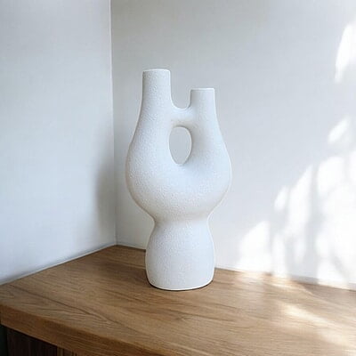White Textured Ceramic Vase with Organic Shape White Textured Ceramic Vase with Organic Shape