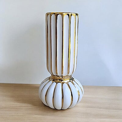 White Ceramic Vase with Gold Accents White Ceramic Vase with Gold Accents