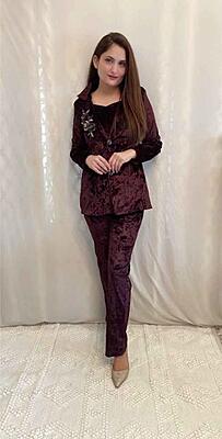 Velvet Co-Ord Set 1-Wine-1
